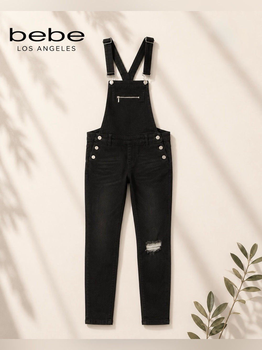 ‼️Pre-loved BeBe Straight Black Ripped Jean Overalls ‼️